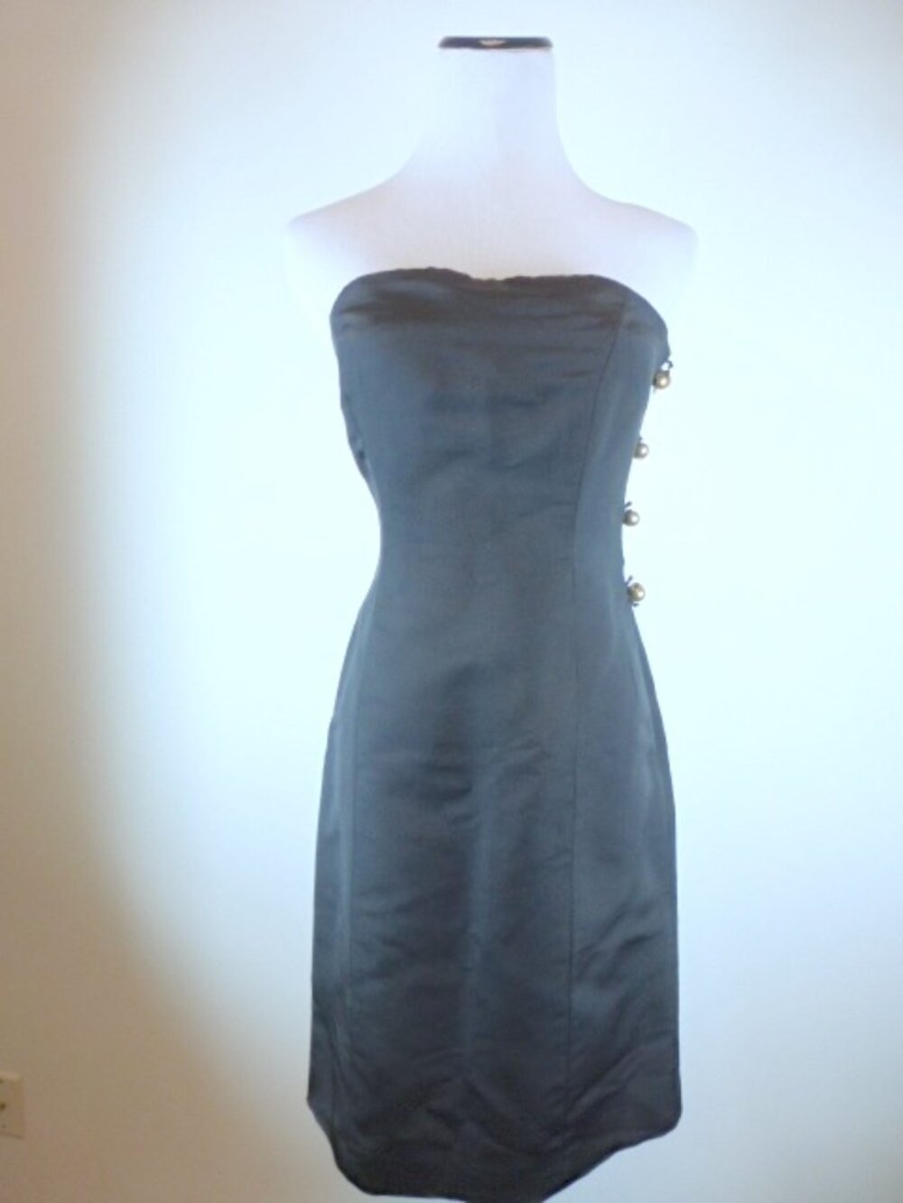 EDEN BLACK 100% SILK faille Allegra DRESS strapless gold button 4 New